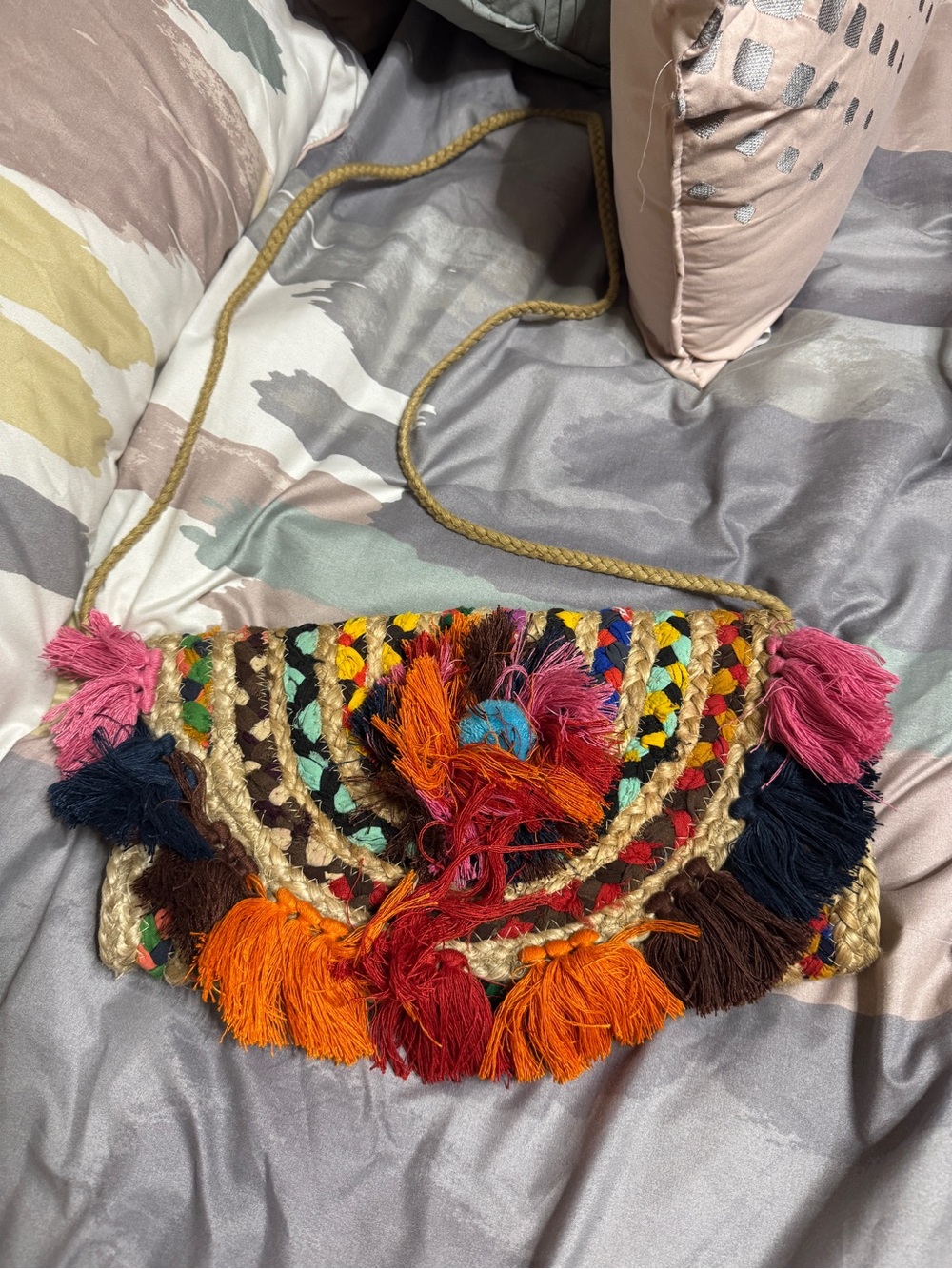 Boho Multicolor Tassel Crossbody Bag